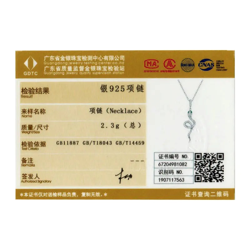 BISAER 925 Sterling Silver Snake Necklace Pendant Pave Setting Zircon Plated Platinum for Women Adjustable Chain Fine Jewelry