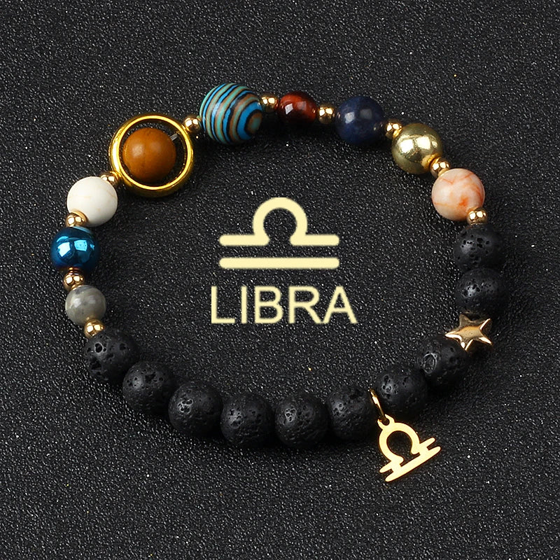 Universe Galaxy Eight Planets 12 Constellation Bracelets for Women Natural Stone Solar System Bracelets Libra Virgo Leo Jewelry - Madeinsea©