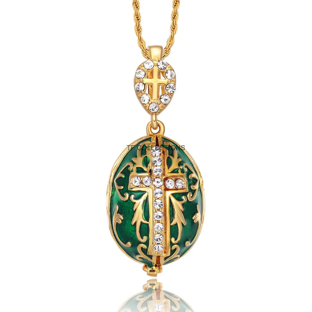 ERÖFFNETE YAFFIL Ei-Anhänger Halskette Kreuz Handgefertigter Vintage-Schmuck Emaille Jesus Luxus Charm Kristall Strass Piercing Geschenke für Frauen