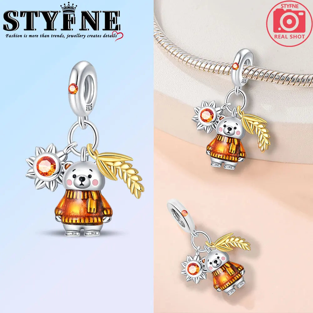 New Harvest Season Pumpkin Bunny Guitar Beads Fit Original Bracelet 925 Silver Women's Necklace DIY Charm Exquisite Jewelry Gift