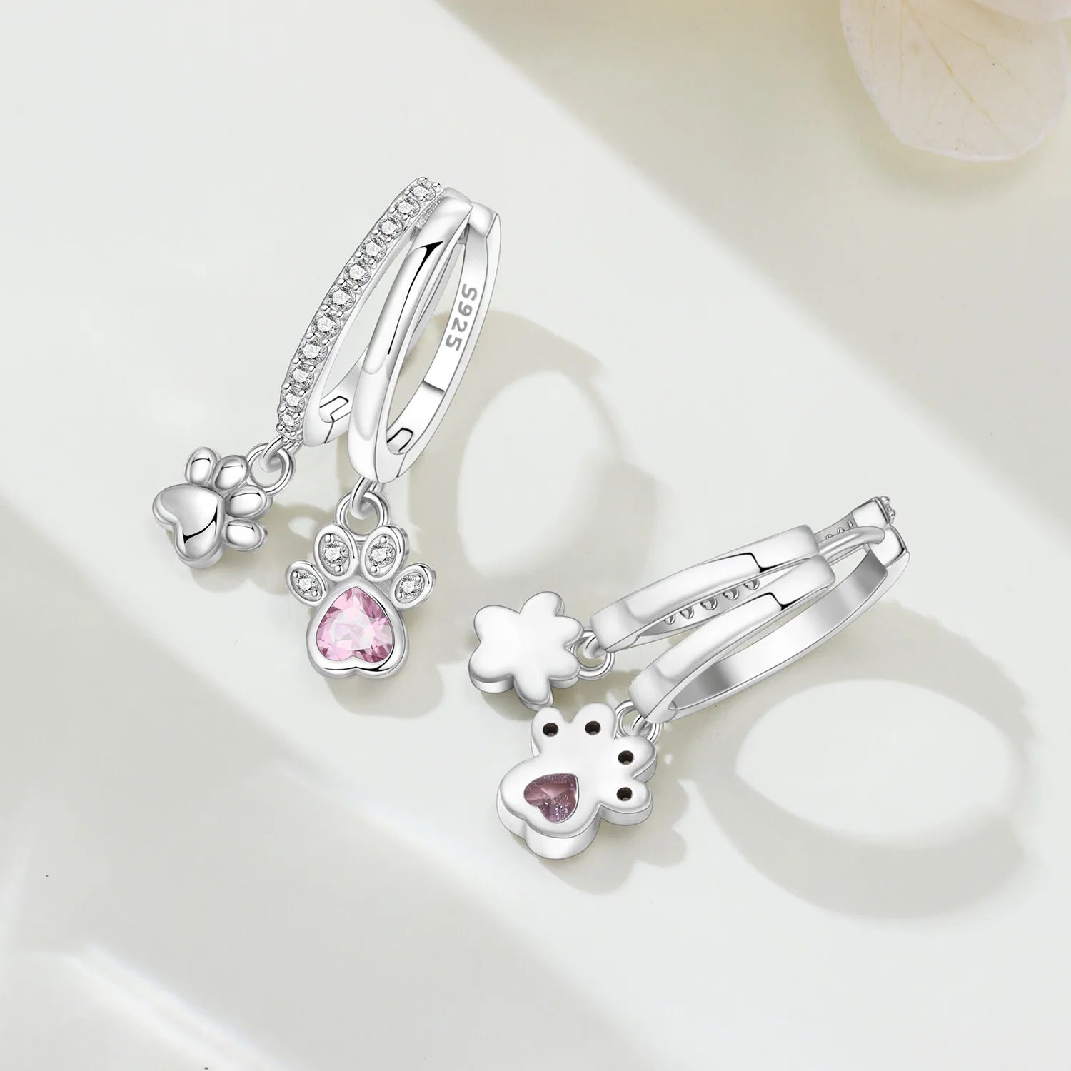 PANPOKI 925 Sterling Silver Double Layer Pet Paw Print Drop Earrings Women Earrings Charm Fashion Versatile Party Jewelry Gifts