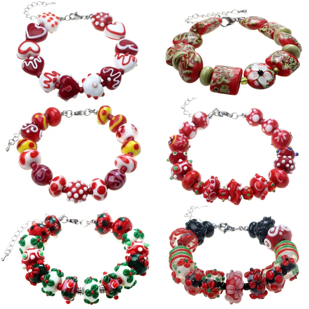 Christmas Gift Pure Handmade Retro Lampwork Glass Beads For Crafts Charm Bracelets