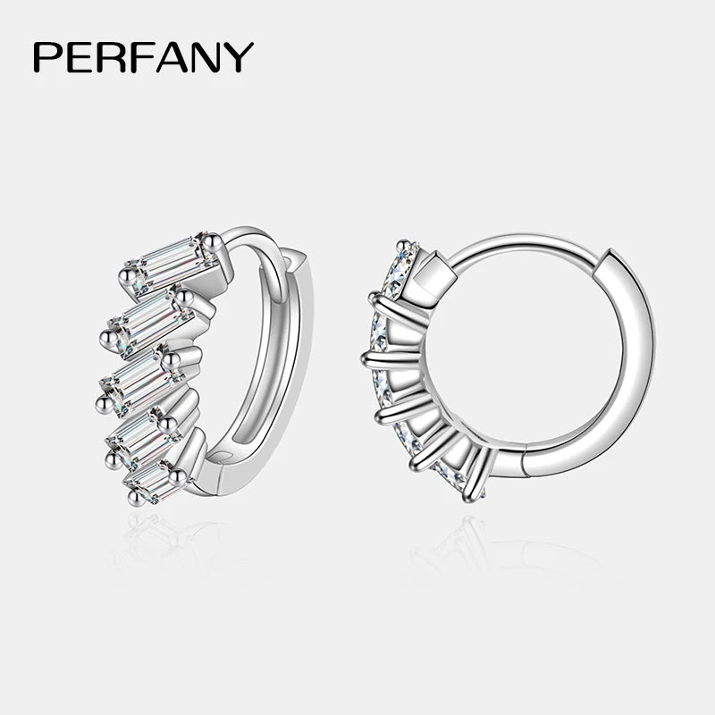 PERFANY 1.5CT Emerald Cut All Moissanite Hoop Earrings Women's 100% Pure Silver Laboratory Diamond Wedding Luxury Jewelry - Madeinsea©