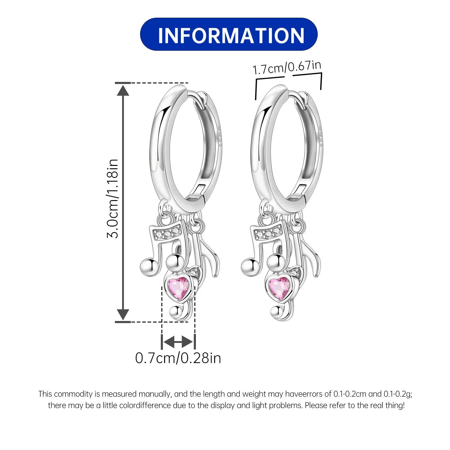 PANPOKI 925 Sterling Silver Pink Heart Musical Note Drop Earrings Women Earrings Charm Fashion Versatile Party Jewelry Gifts