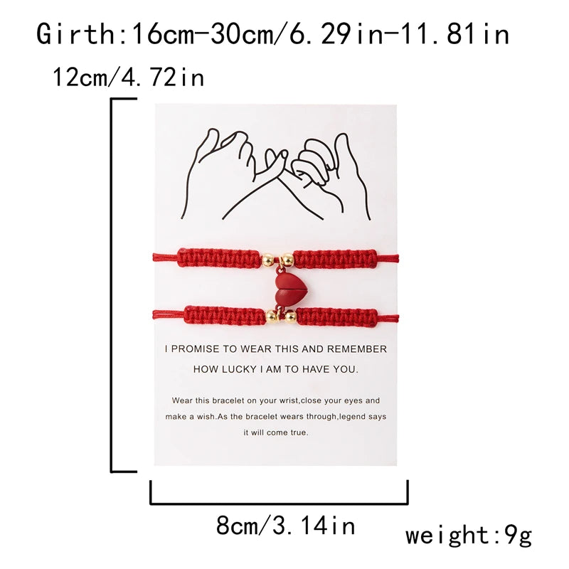 2pcs Magnetic Couple Bracelets Love Heart Shaped Matching Attraction Adjustable Bracelet Women Men Lover Engagement Jewelry Gift