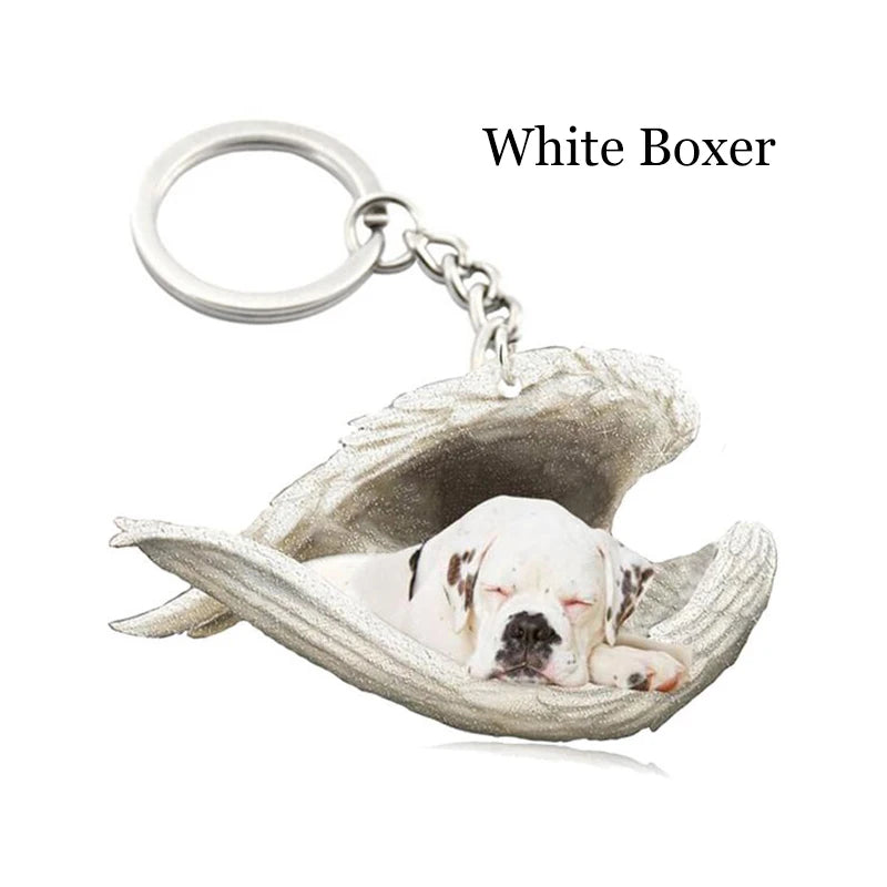 100 Style Cut Dog Sleeping Angel Pendant Bag Keychain Car Keychain Keyring Animal Pet Jewelry Boyfriend Girls Gift Accessories
