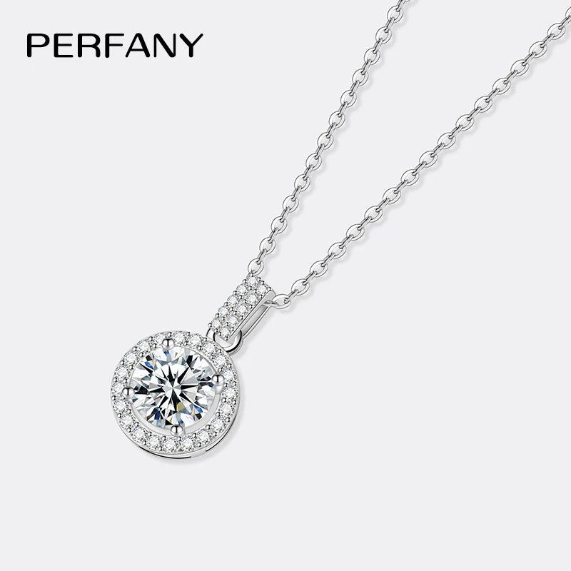 PERFANY 1-5CT Moissanite Necklace for Women S925 Pure Silver Round Laboratory Diamond Pendant Fashionable Wedding Luxury Jewelry - Madeinsea©