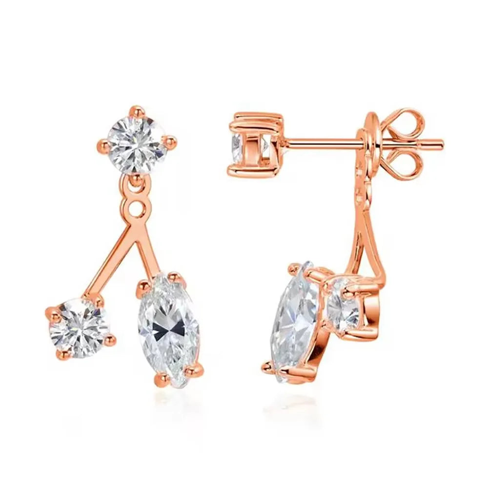Serenity 1.8ct Marquise D Moissanite Earrings for Women Gift Solid s925 silver Two-in-one Adjustable Earrings Plated 18K Jewelry