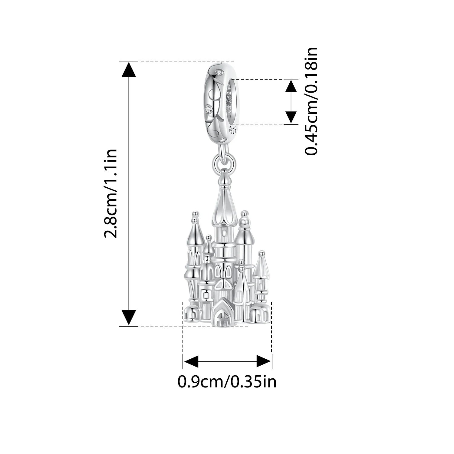 BAMOER 925 Sterling Silber Romantischer Schlossanhänger Rosa Schleifen-Zwischenperlen Kreuz-Glaubensanhänger für Halskette DIY Schmuckzubehör