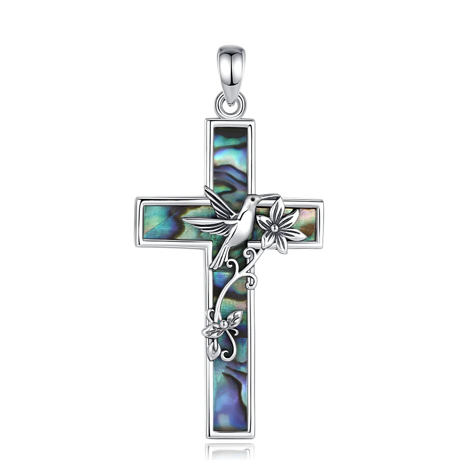 Collier croix colibri en argent sterling 925 Eudora pour femme et homme, pendentif en coquillage d'ormeau naturel, bijou religieux, cadeau raffiné