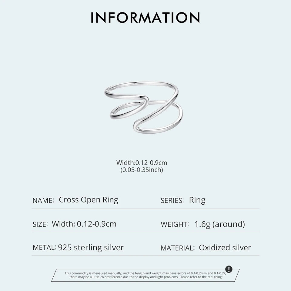 BAMOER 925 Sterling Silber Zweilagiger Kreuzring Offene Linie Geschwungener Ring Schlichter Ring für Damen Teenager Minimalistisches Alltagsgeschenk Feiner Schmuck