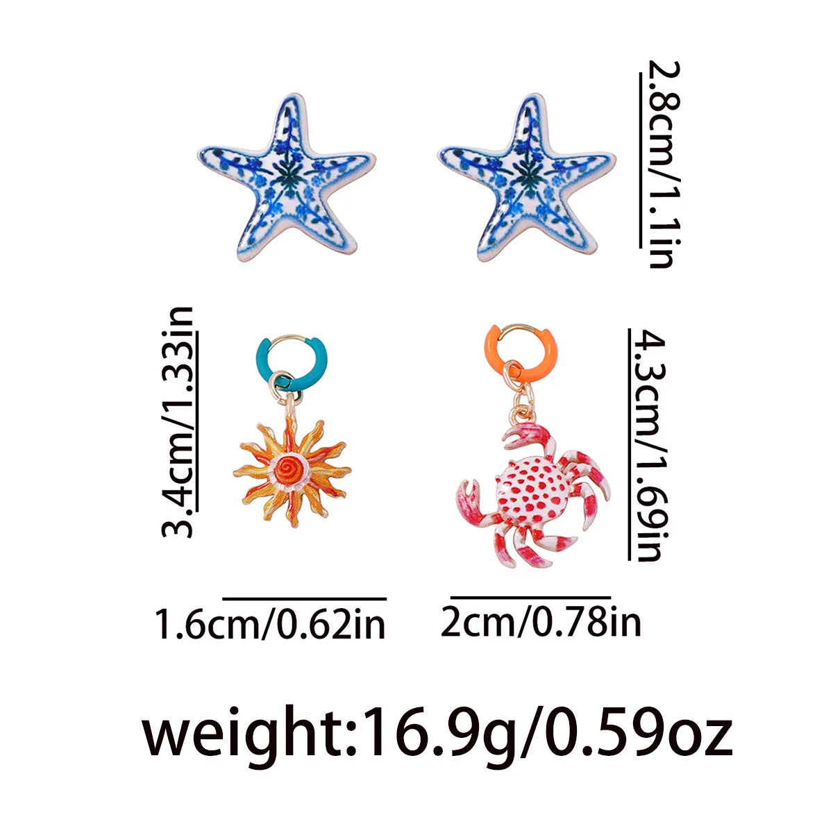 ZAA Personalized Trendy Creative Design Alloy Starfish Crab Four Piece Earring Set