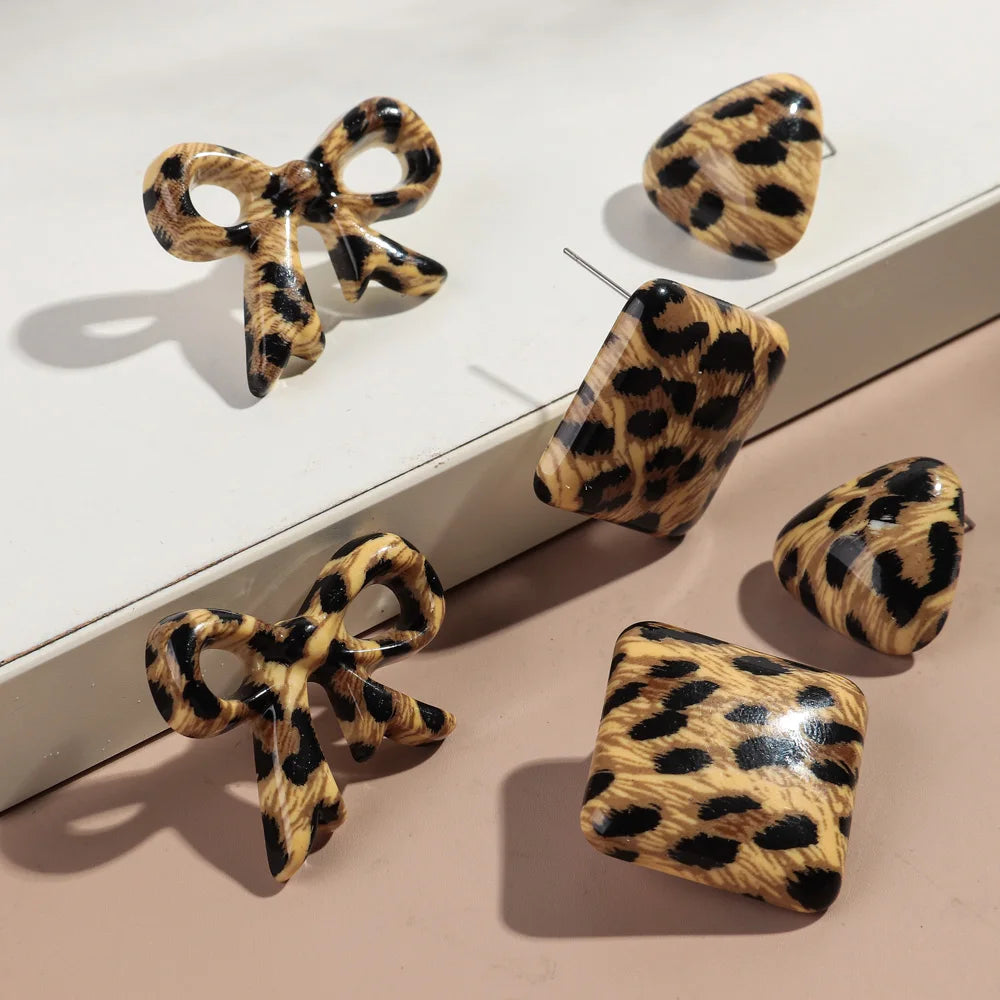 Fashion Acrylic Leopard Print Heart Star Multiple Shapes Earrings Resin Geometric Earring Woman 2024 Design Jewelry