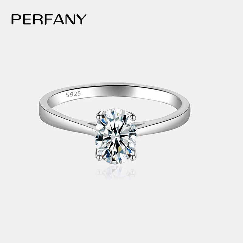 PERFANY 1/2/3CT Oval Moissanite Ring For Women S925 Pure Silver Pigeon Egg Sparkling Engagement Ring Wedding Jewelry Gift - Madeinsea©