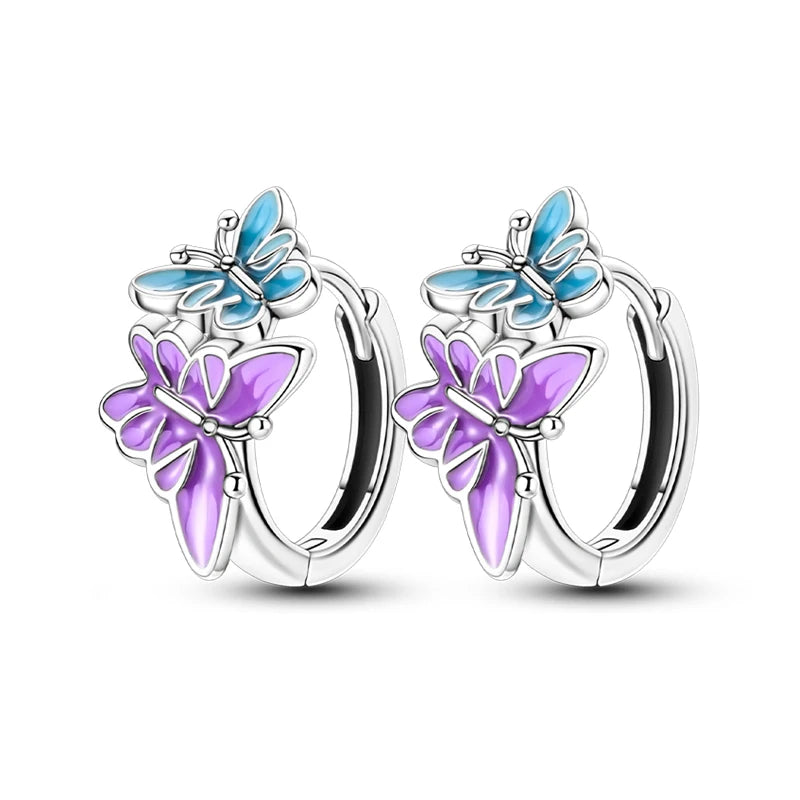 Springtime Earrings For Women 925 Silver Plated Double Hoop Butterfly Bees Ladybird Insect Earrings Party Jewelry Birthday Gifts