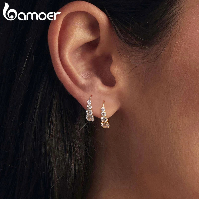 Bamoer Arranged Multiple Size Moissanite Hoop Earrings 925 Sterling Silver Ear Buckle for Women Dazzling Engagement Jewelry Gift