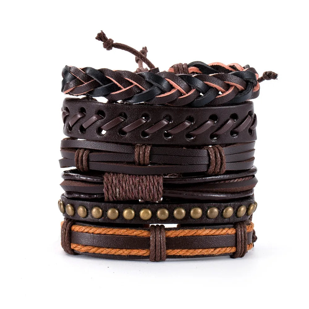 8 Fashion Bracelet Viking Bracelet For Men Hand Bracelets Woven Skull Hand Jewelry Adjustable Leather Set Bracelet For Leather