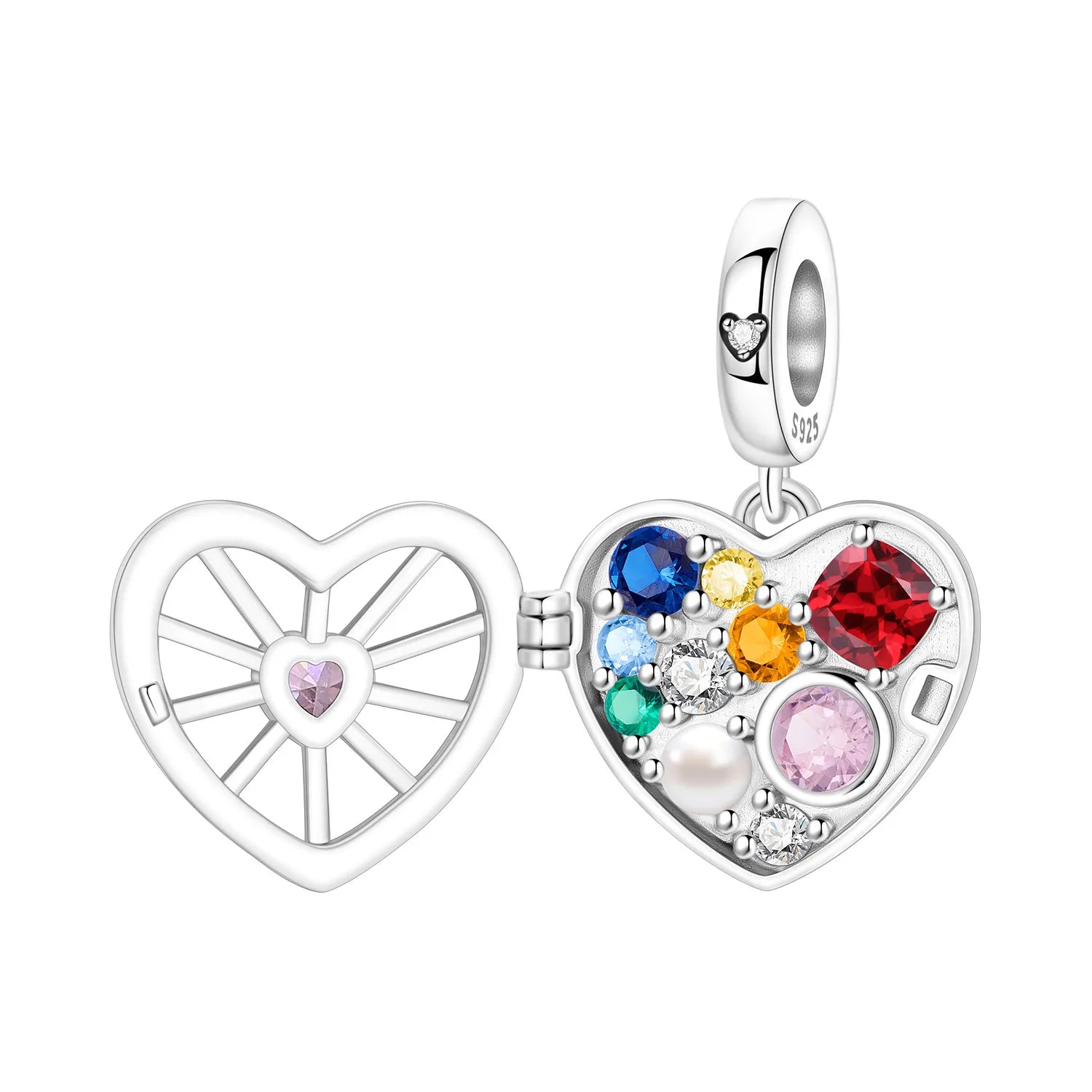 PANPOKI 925 Sterling Silver Heart Shaped Treasure Box Beads Original Pendants Bracelet Charm Jewelry Party DIY Trendy Gifts