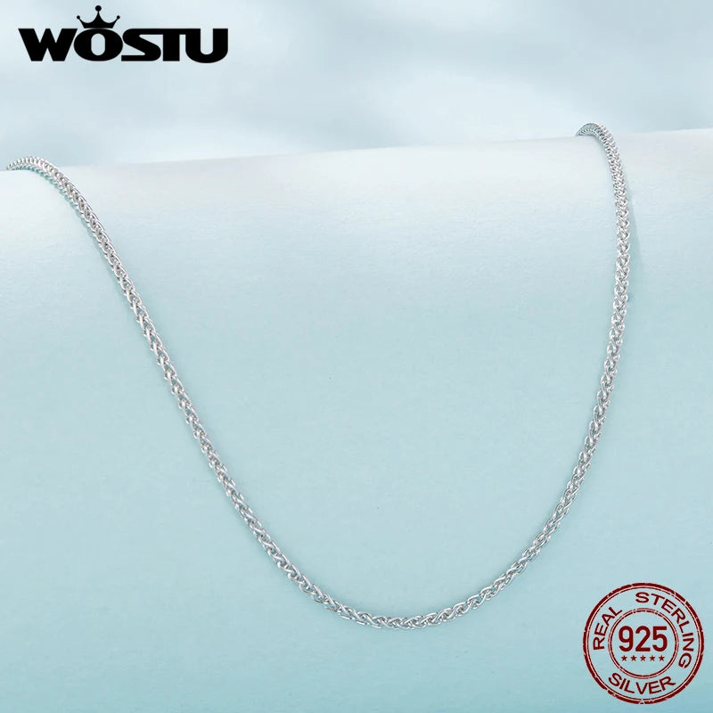 WOSTU Halskette aus echtem 925er Sterlingsilber mit Weizenkette für Damen und Mädchen, dünne und robuste Halskette aus 925er Sterlingsilber mit einfachen Gliedern