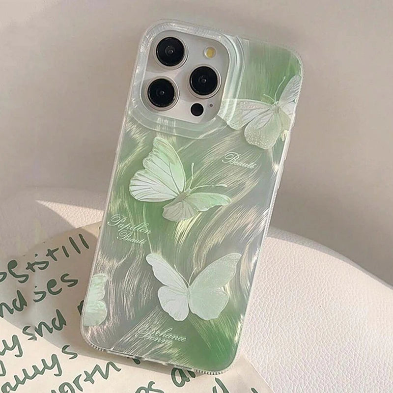 A55 Case Green Gradient Butterfly Phone Case for Samsung S25 S24 Ultra Galaxy A15 A35 A54 A53 A52 A34 A16 S22 S21 S23 FE Cover
