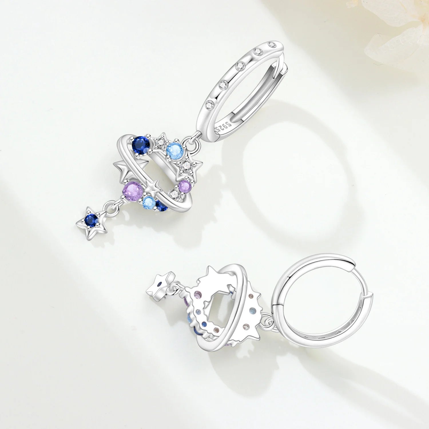 PANPOKI 925 Sterling Silver Colorful Zircon Starry Sky Drop Earrings Women Earrings Charm Fashion Versatile Party Jewelry Gifts
