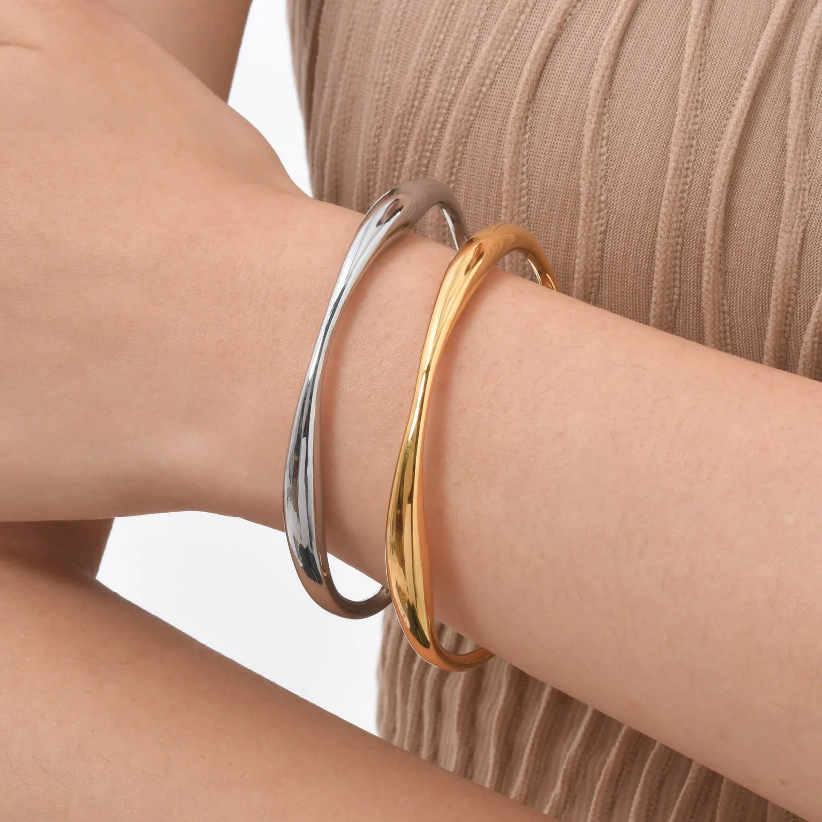 Vnox Stainless Steel Wrist Opening Bracelet Bangles For Women,Simple Irregular Smooth Girls Hand Jewelry,Fashion Bangles Daily - Madeinsea©