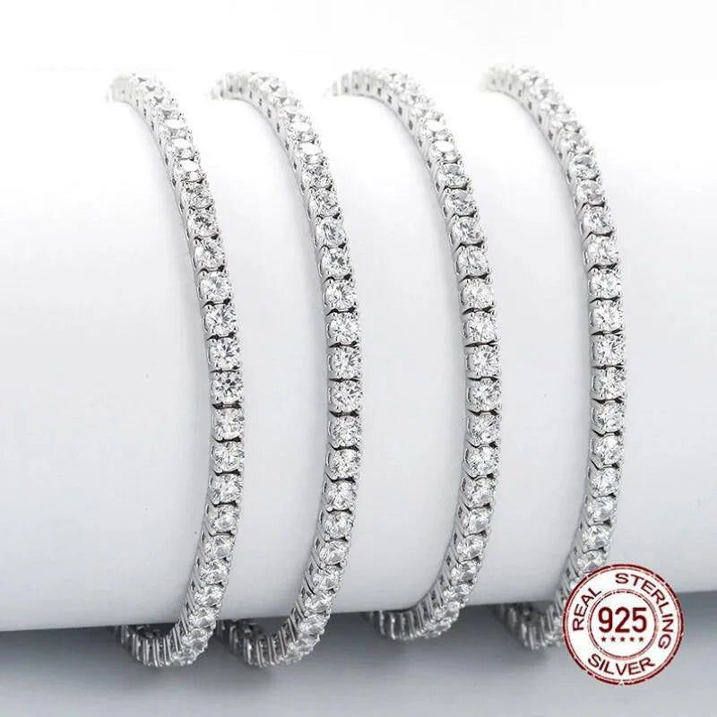 100% 925 Sterling Silver 3/4/5mm Moissanite Gemstone Bangle Charm Wedding Tennis Chain Bracelet Fine Jewelry Wholesale