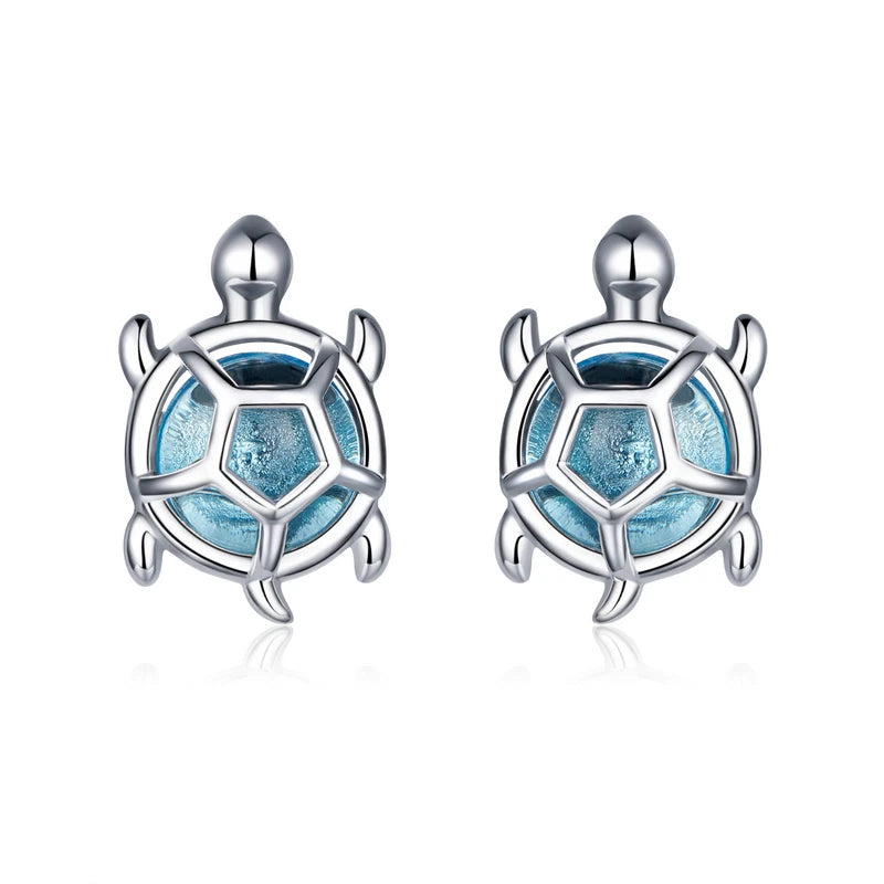 WOSTU 925 Sterling Silver Starfish Stud Earrings Blue Cubic Zircon Earrings For Women Fashion Silver 925 Jewelry CTE136