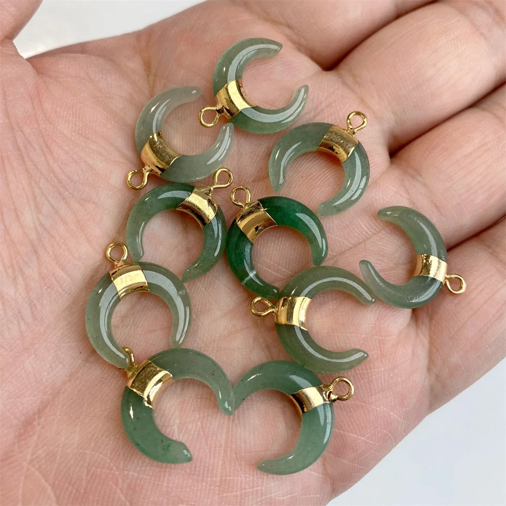 3PCS/lot Natuarl Moon Shape Gems Stone Pendant 16x15mm Labradorite Lapis Lazuli Jade Charms For Jewelry Making Necklace Earrings