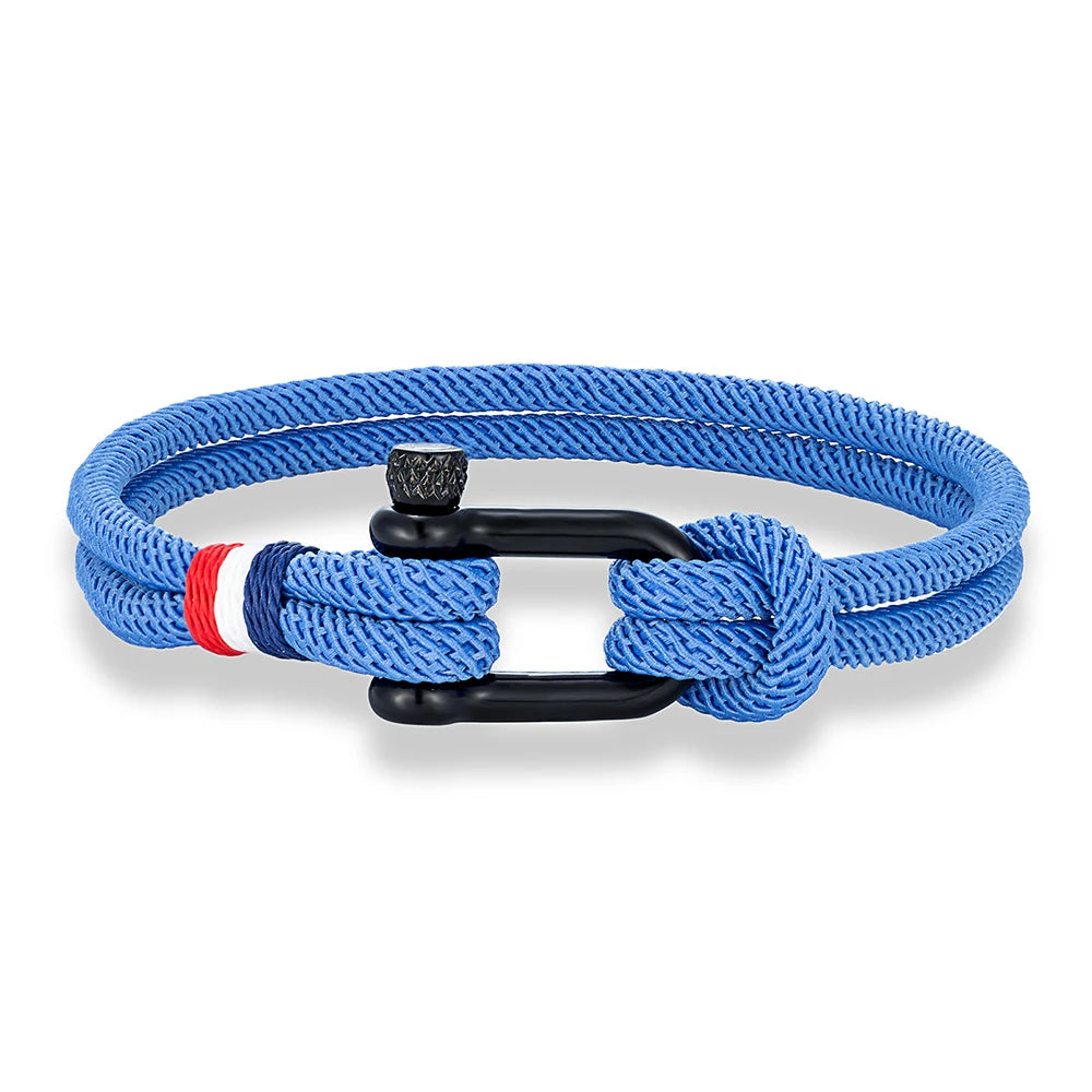 MKENDN Stainless Steel U-Shape Shackle Buckle Bracelet Men Women Handmade Woven Double-Layer Design France Flag Couple Jewelry