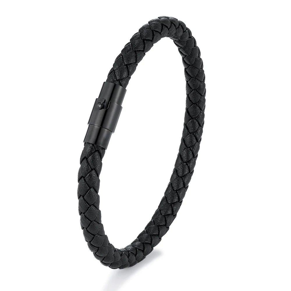 Bracelet MKENDN en cuir tressé 6 mm, style simple, pour homme et femme, fermoir en acier inoxydable, bijou unisexe, cadeau pour couple, design classique