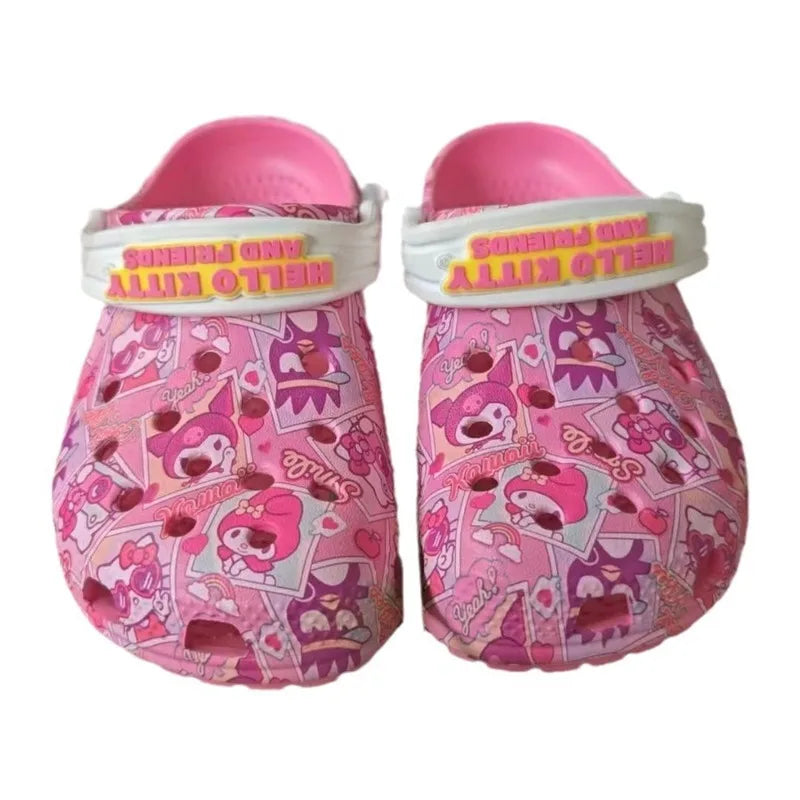 New Sandals Children Kuromi Sanrio Hello Kitty Kids Melody Cinnamoroll Crocs Cute Girls Slippers Non-Slip Beach Shoes Kid Gift