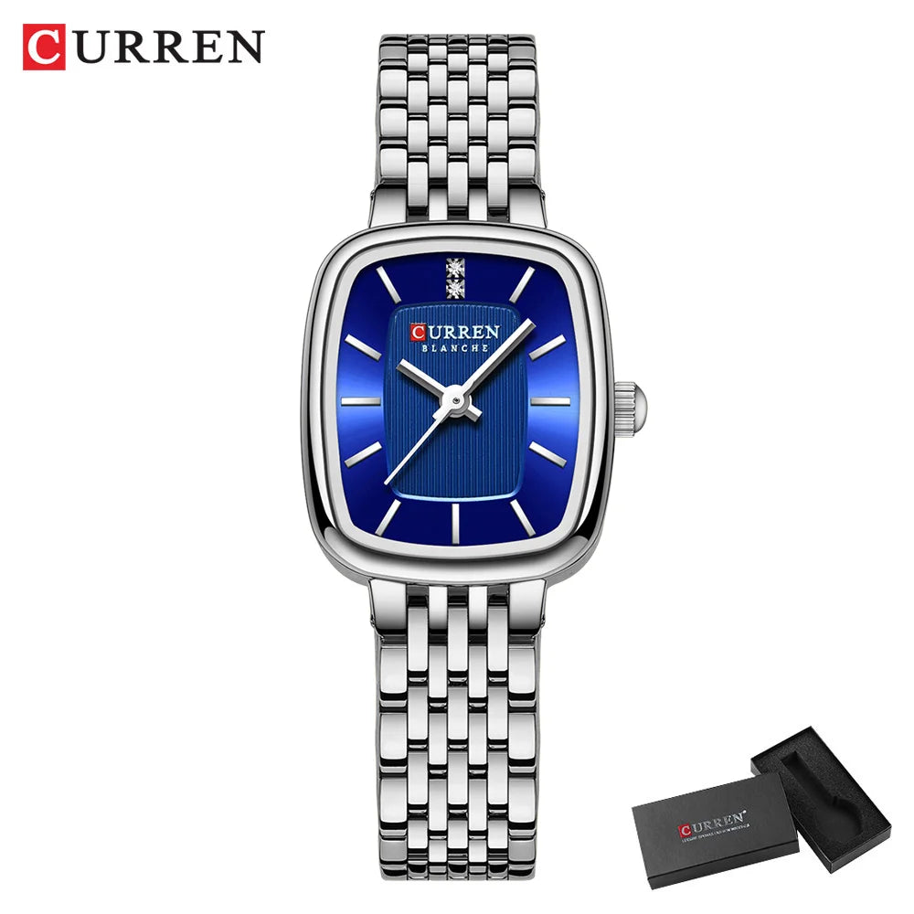 CURREN Fashion Rectangular Ladies Watches New Quartz Waterproof Stainless Steel Strap Wristwatch for Women