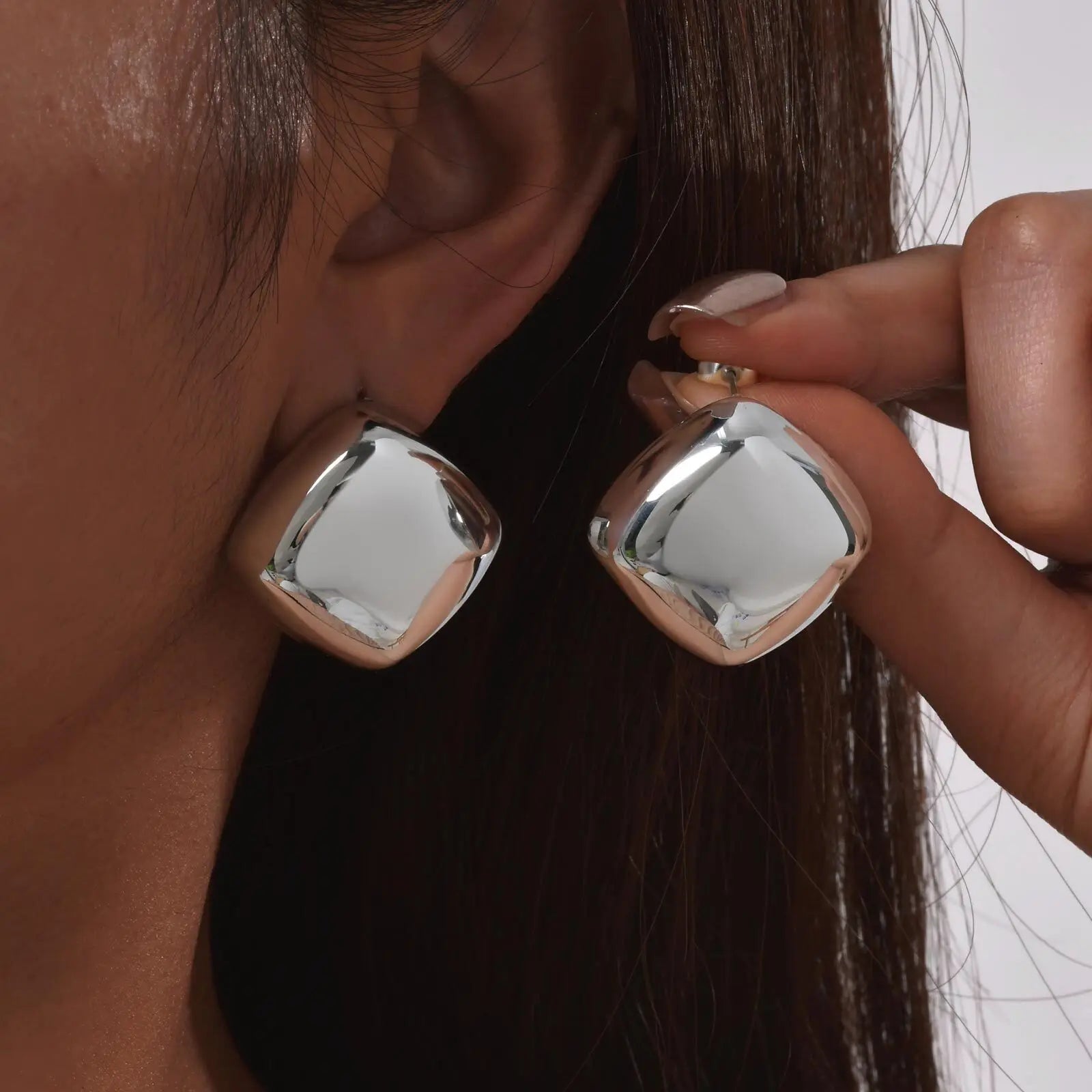 Vnox Fashion Stainless Steel Women's Stud Earring,Geometric Trapezoid Square Ear Accessories,Party Waterproof Jewelry Two Color