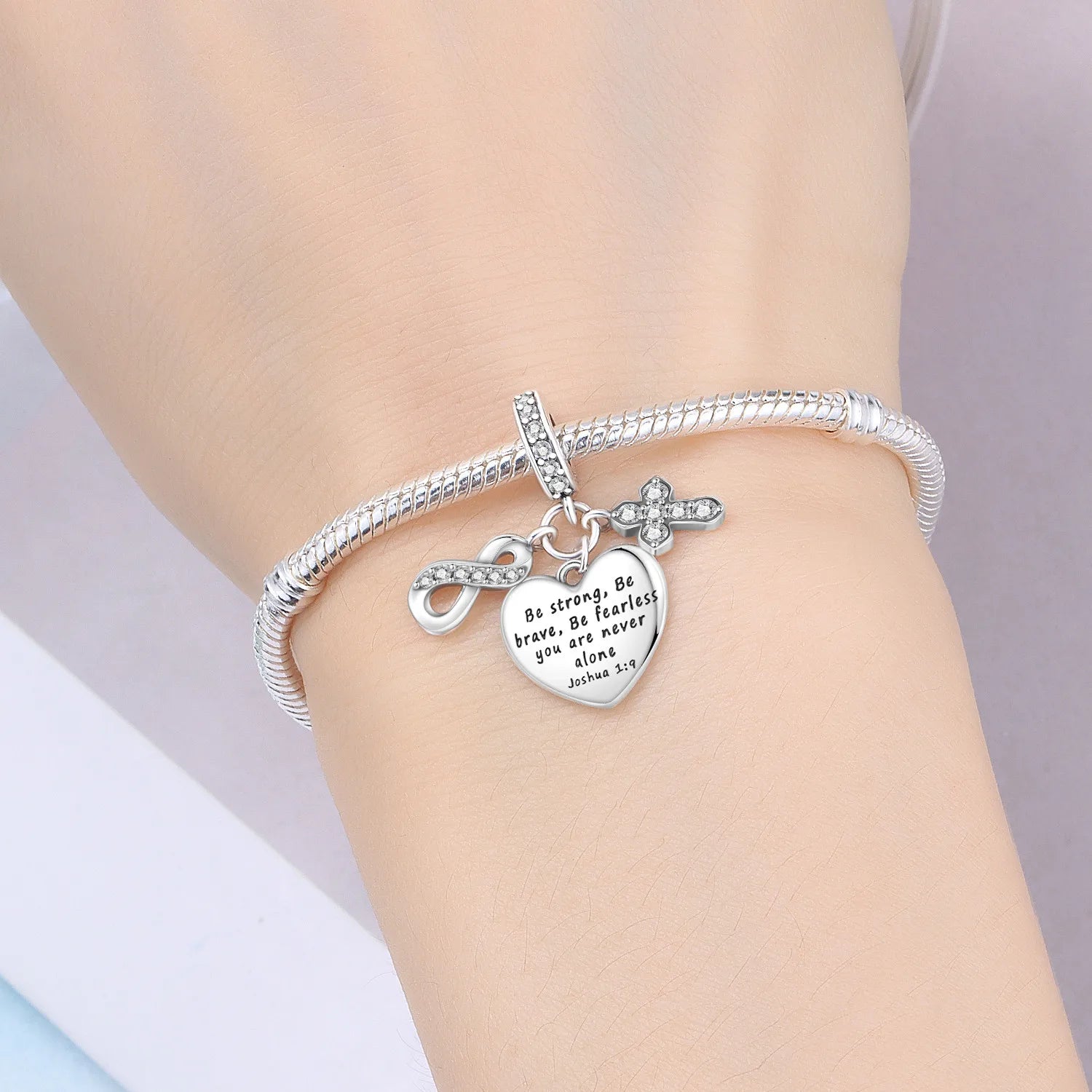PANPOKI 925 Sterling Silver Eternal Bible Religious Symbol Beads Original Pendant Bracelet Charm Jewelry Party DIY Trendy Gifts