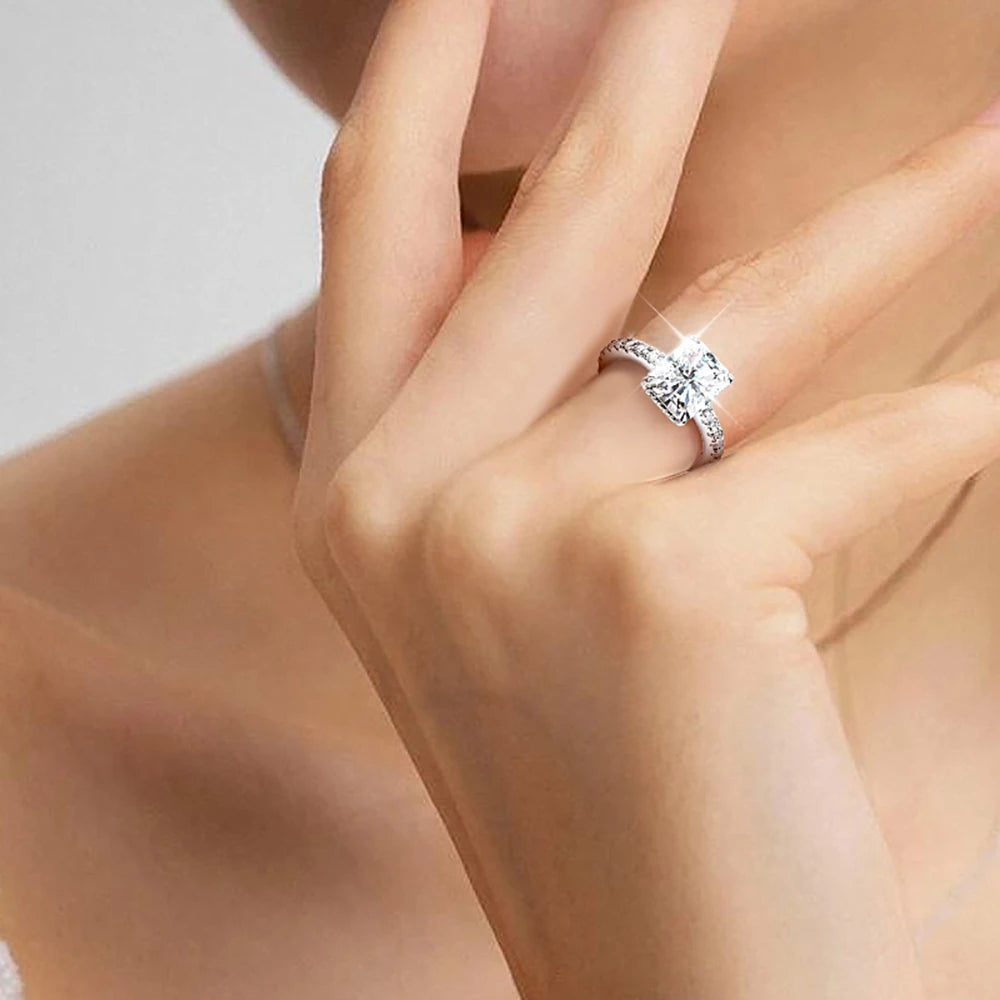 Serenity 8*10mm Radiant Cut D Color Moissanite Row Rings Women S925 Sterling Silver Rings Plated 18K Emerald Couples Rings Gift - Madeinsea©