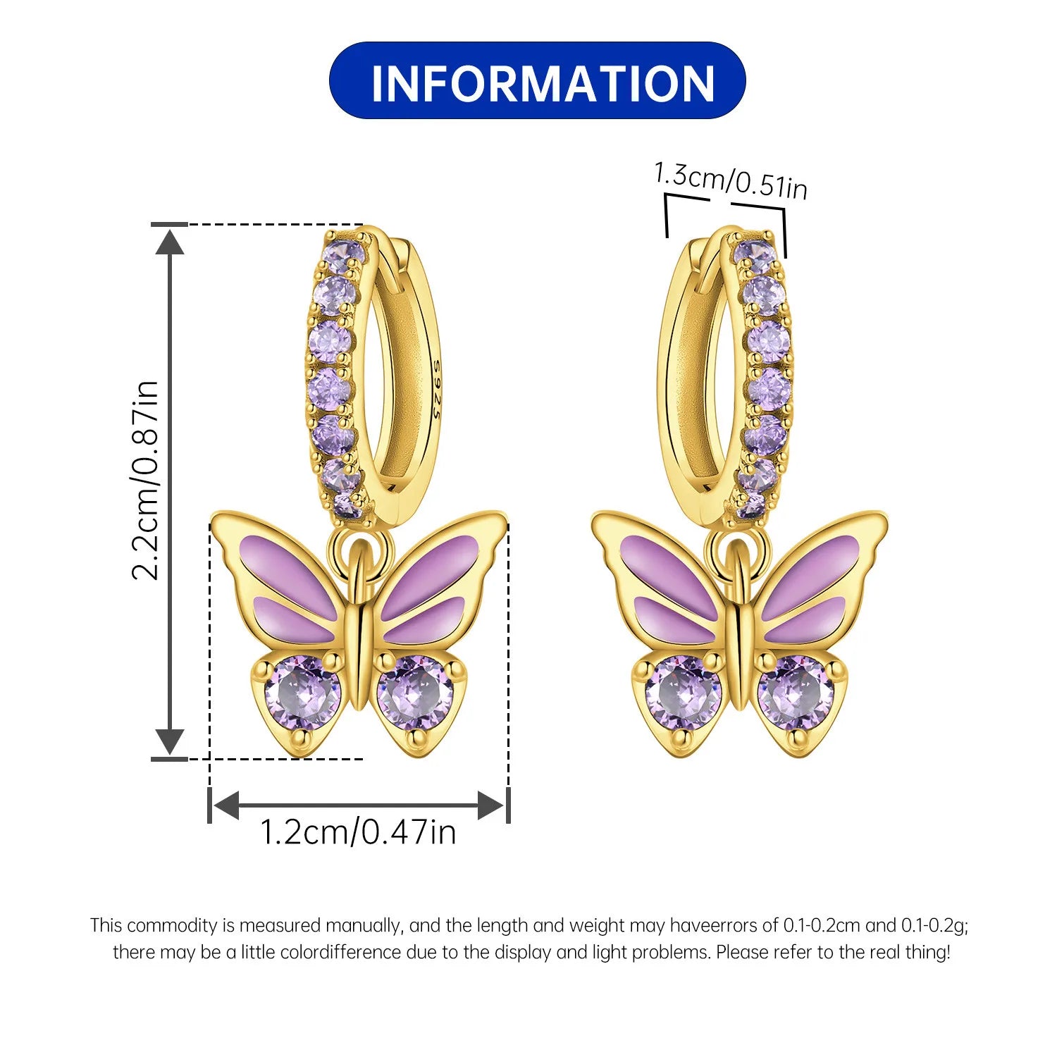 PANPOKI 925 Sterling Silver Purple Butterfly Insect Drop Earrings Women Earrings Charm Fashion Versatile Party Jewelry Gifts