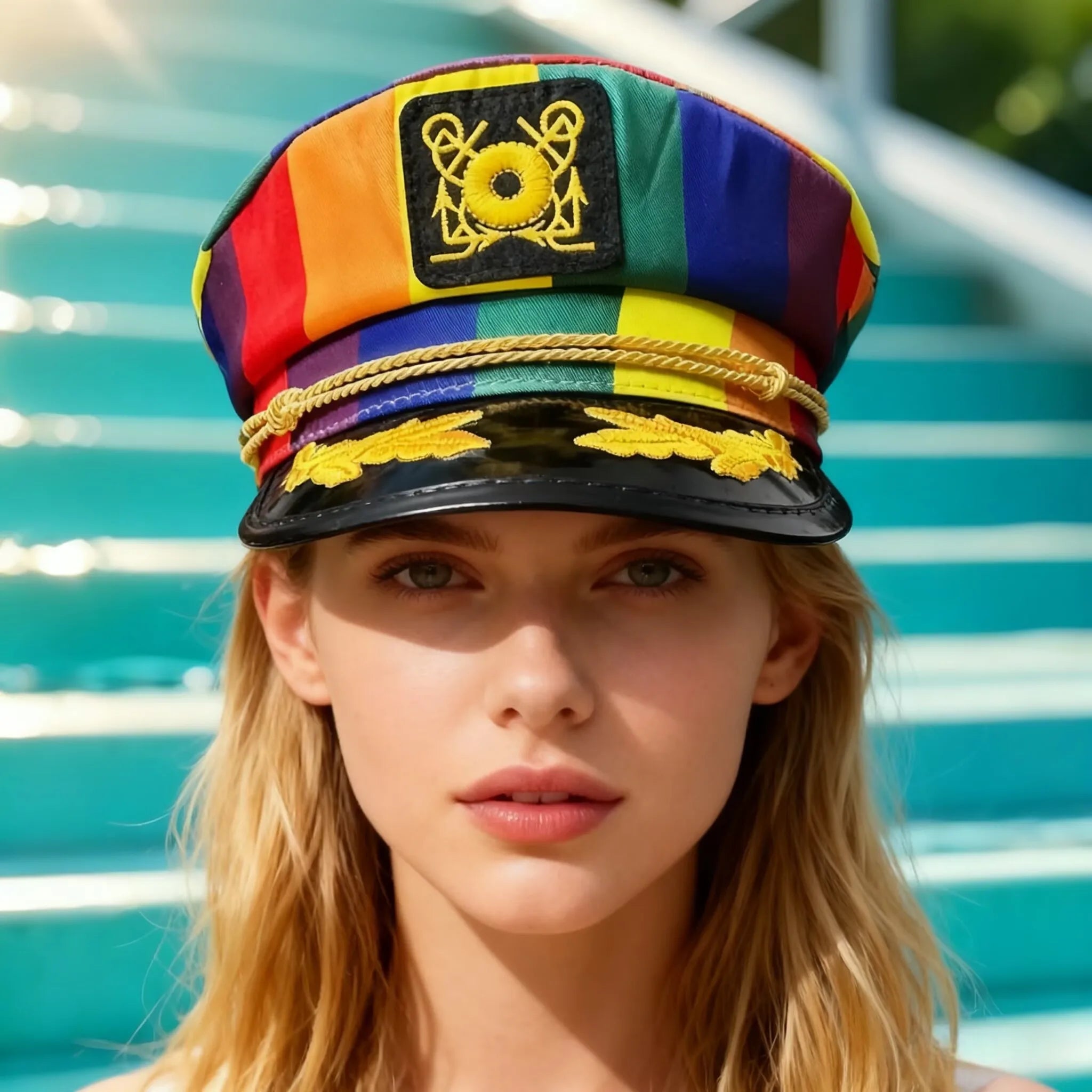 Navy hat with anchor badge, four different colors, Captain letter, fashion, for cruise parties, bachelorette party, cosplay