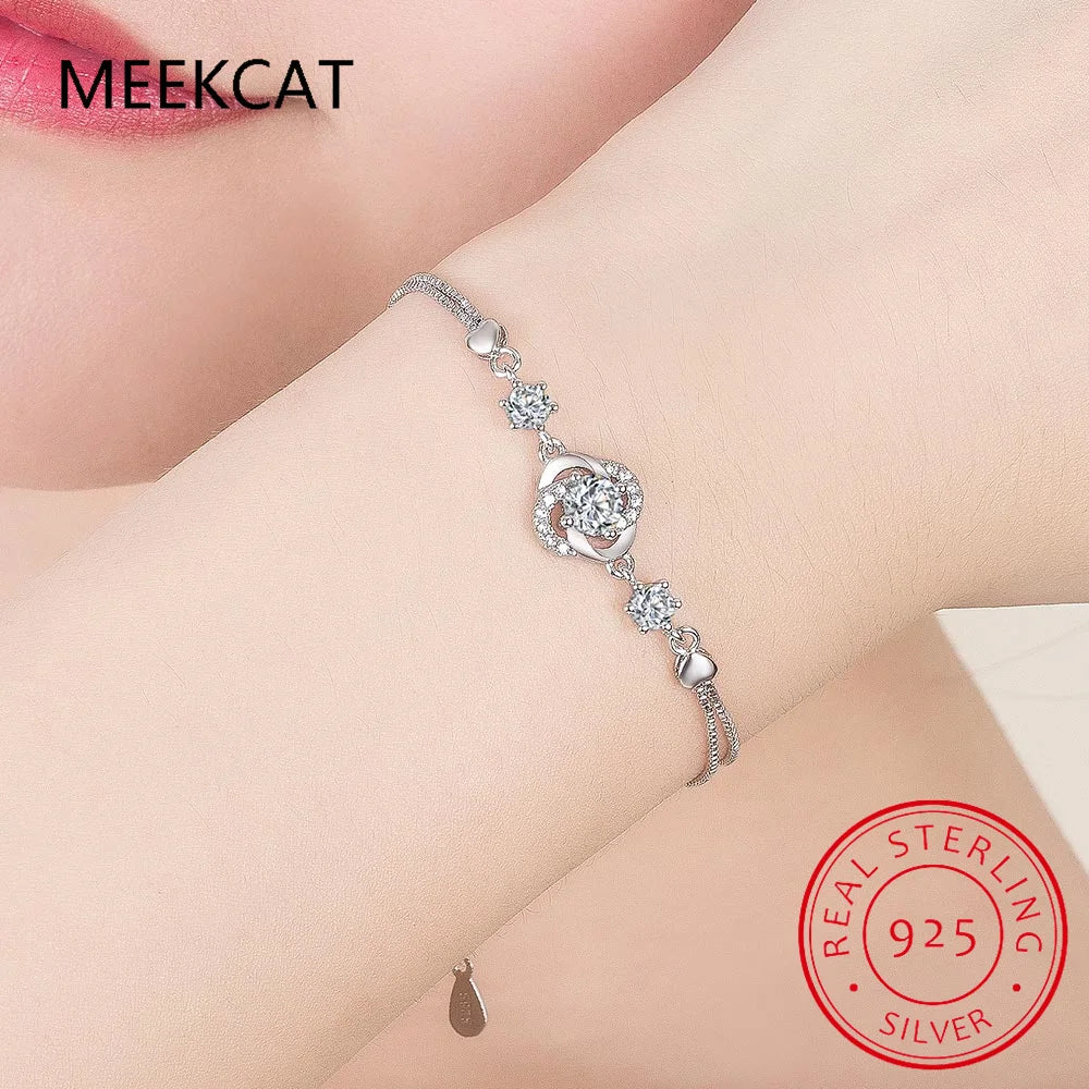 925 Sterling Silver Created Moissanite Gemstone Bangle Charm Wedding Four Leaves Clover Bracelet Fine Jewelry Drop Shipping