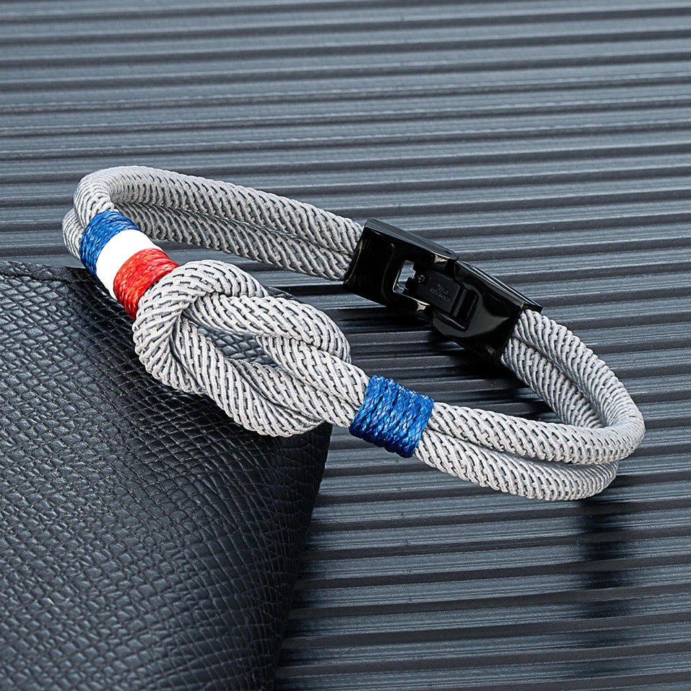 MKENDN Doppellagiges Frankreich Stolz Infinity Seilarmband Herren Damen Handgefertigtes Webdesign Glücks- und Schutzsymbol Surfer Patriotisches Geschenk