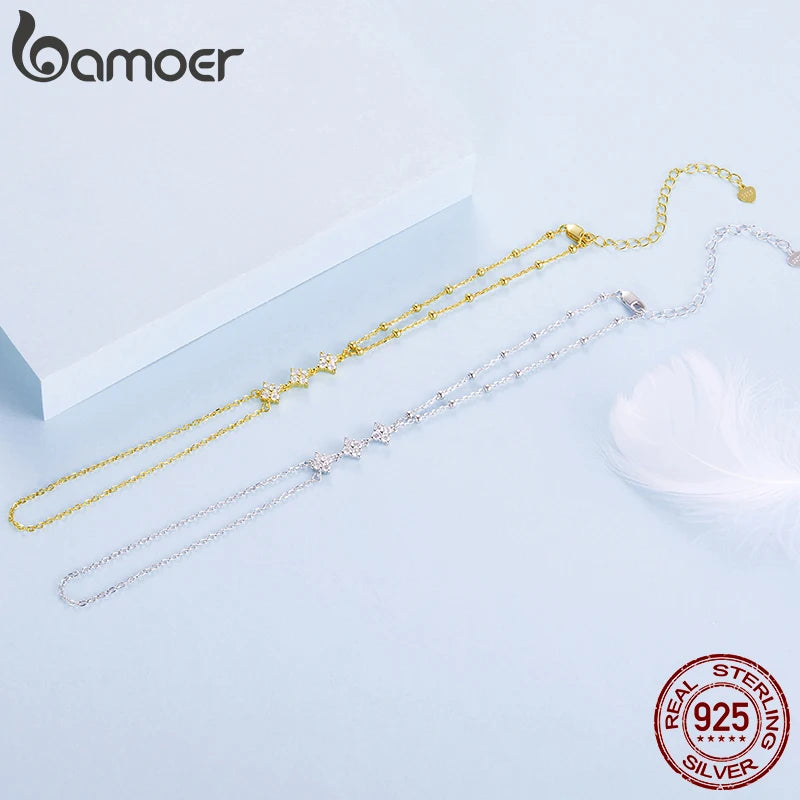 BAMOER 925 Sterling Silver Hand Chains Bracelet Dainty Four-leaf Clover CZ Bracelet Ring Chain for Women Summer Body Jewelry Set