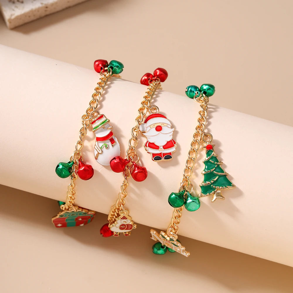 3pcs/set Fashion Christmas Bracelet Bells Santa Clause Snowman Bracelets Girls X'mas New Year Jewelry  Gift