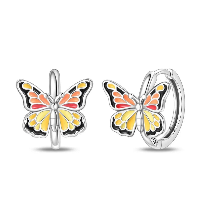 Spring Series Earrings For Women 925 Silver Butterfly Elf Dragonfly Flower Rose Ear Studs Earrings Fine Valentine's Day Jewelry
