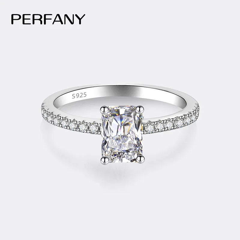 PERFANY 1/2CT Emerald/Radiant Cut Moissanite Ring for Women S925 Pure Silver GRA Laboratory Diamond Bridal Wedding Jewelry
