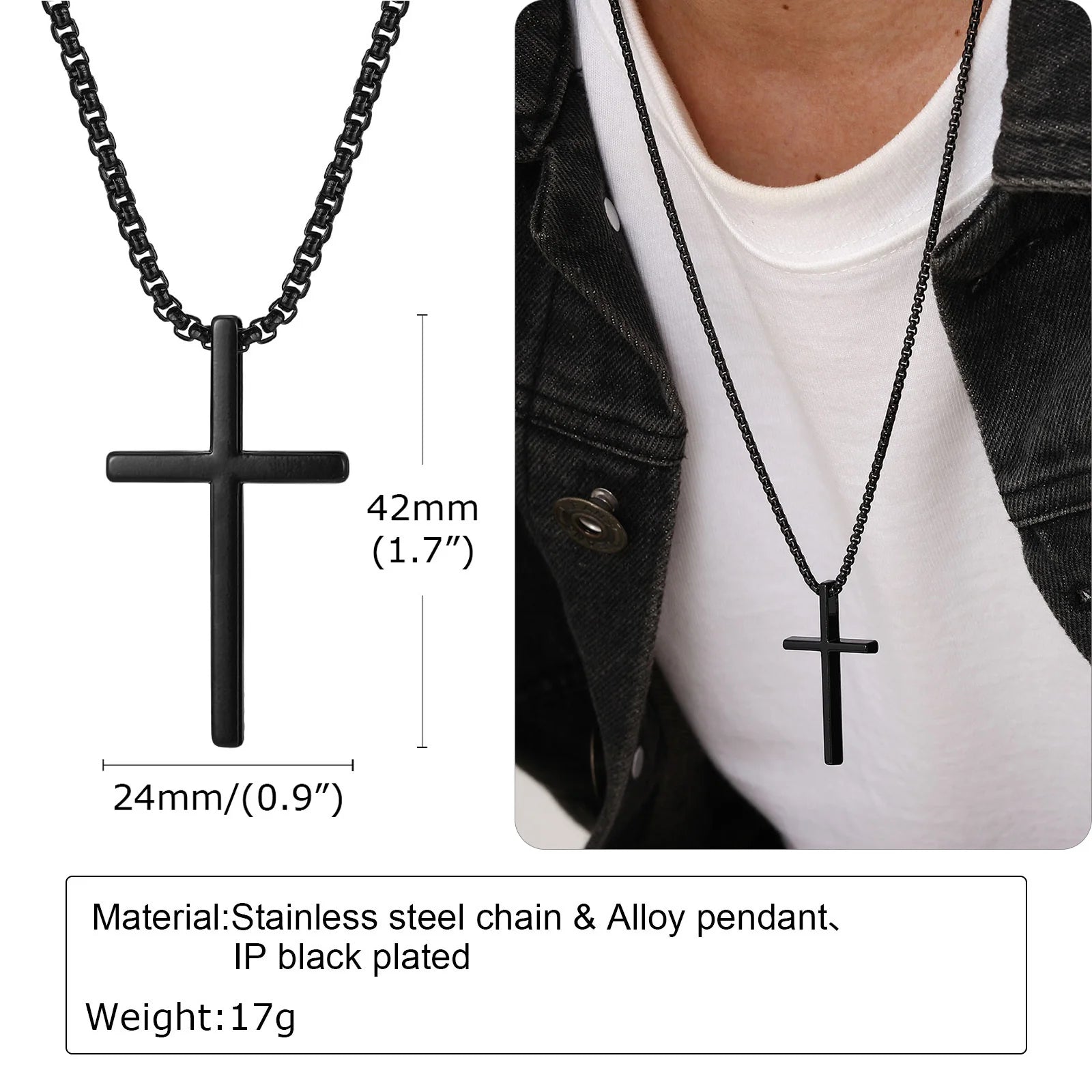 Vnox Cross Necklace for Men Women, Silver Color Plain Cross Pendant Collar with Stainless Steel Box Chain - Madeinsea©