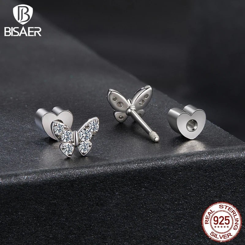Bisaer Butterfly Moissanite Stud Earrings for Women 925 Sterling Silver VVS1 EX Delicate Lab Diamond Party Fine Jewelry Gift