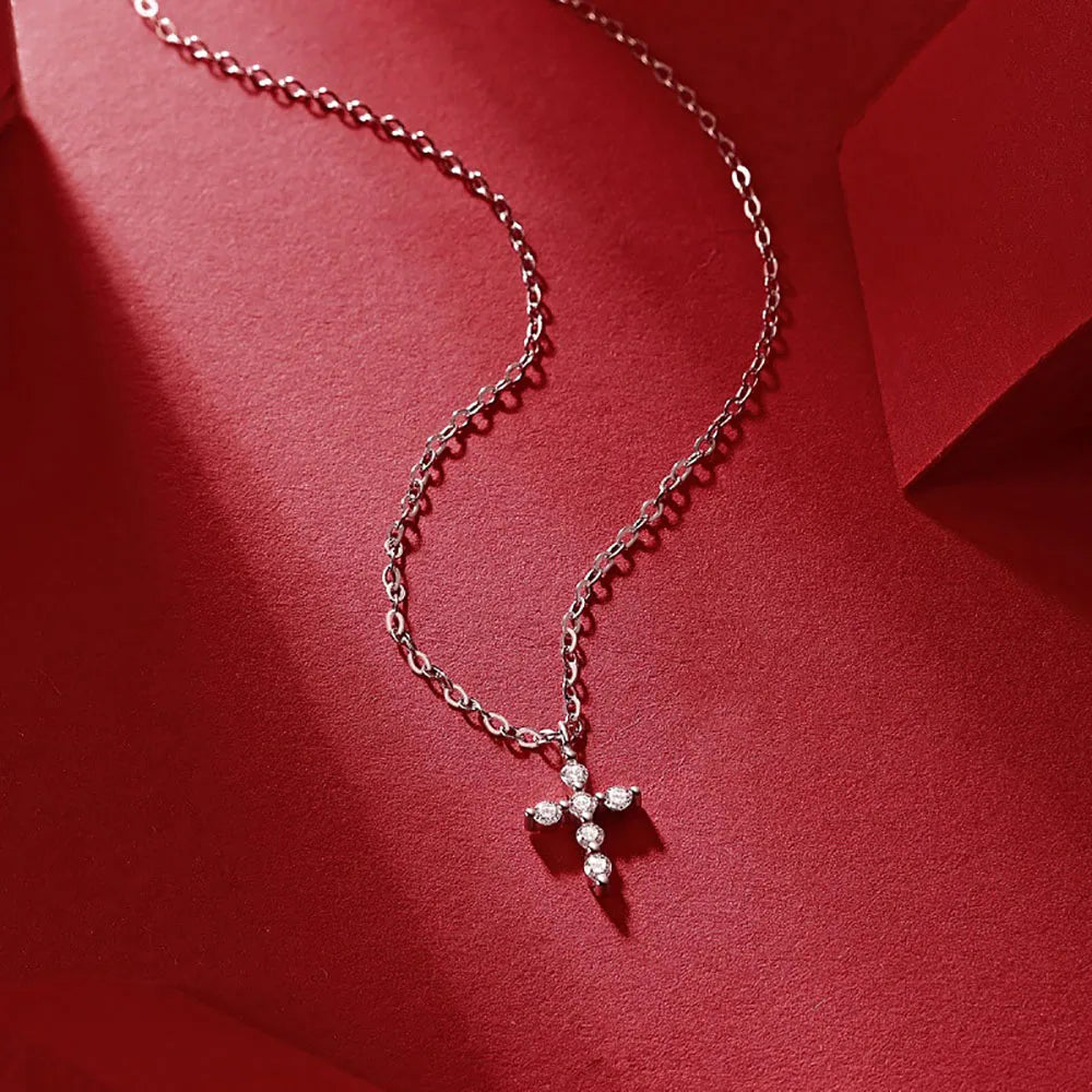 Serenity 6 Stones D Color Moissanite Cross Necklace For Women Men 100% S925 Sterling Silver Plated 18K Jesus Neck Chain Jewelry
