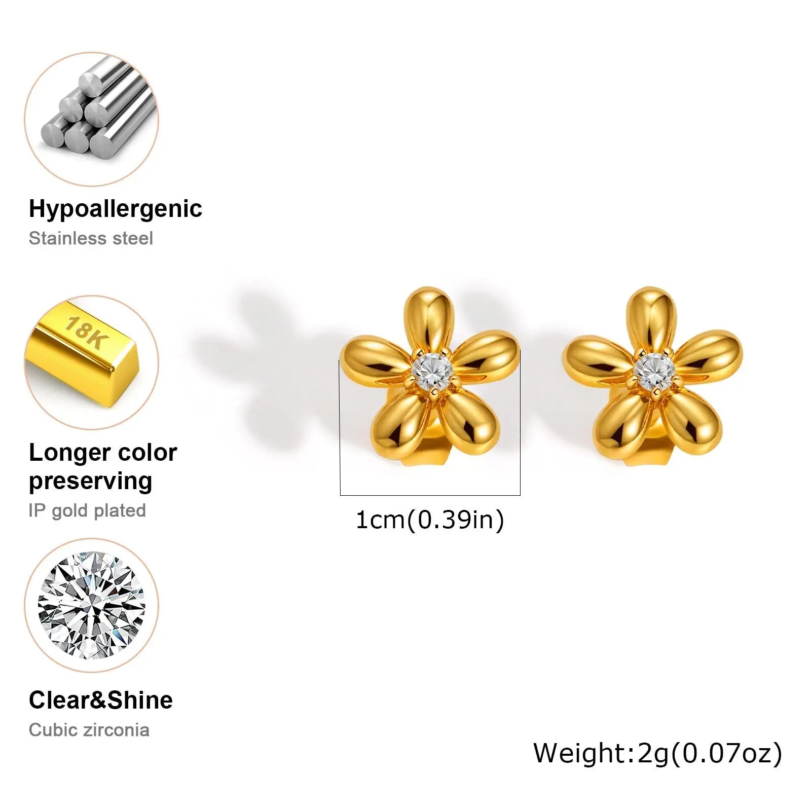 Vnox Tiny Cute Buble Flower Stud Earrings for Women Girls, Anti Allergy Stainless Steel Ear Jewelry,Zircon Daily Earrings