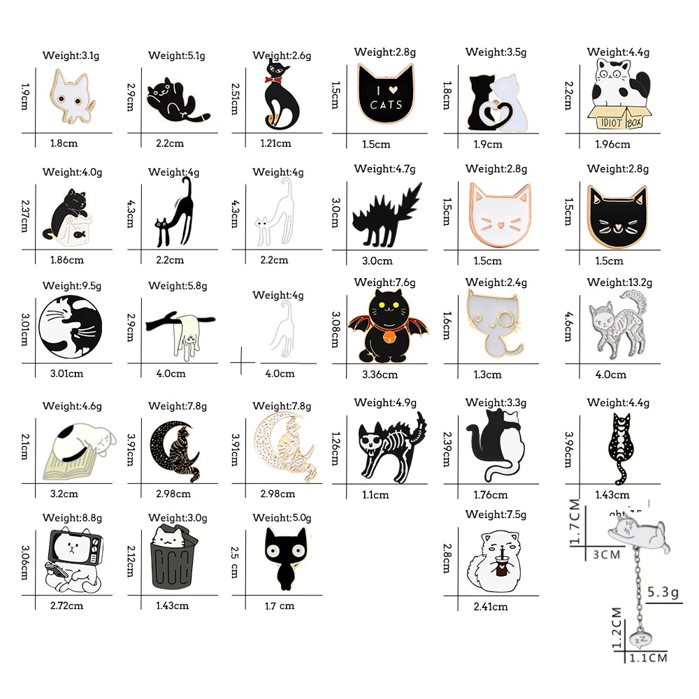 Cat Lover Collection Brooches Cute White Black Cat Badges Pins Sleepy Hug Kitty Enamel Pins Coat Hat Animal Decoration Jewelry