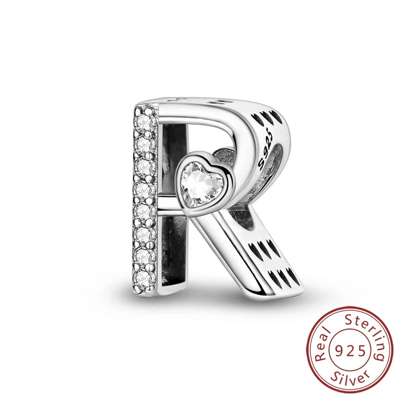 New 925 Sterling Silver Charm Beads 26 Letter Alphabet A-Z Charm Fit Original Charms Bracelet DIY Birthday Jewelry Gift Making